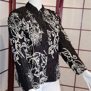 Pleats Collection Black n White Pleatted Button Up Jacket